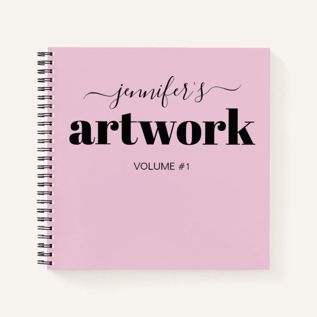 Pink Black Personalised Sketchbook Your Name Notebook (Front)