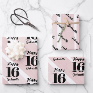 Pink Black Personalized Custom Age Wrapping Paper Sheet