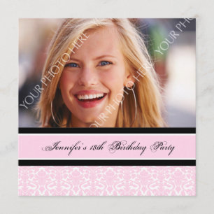 Pink Black Photo 18th Birthday Party Invitations