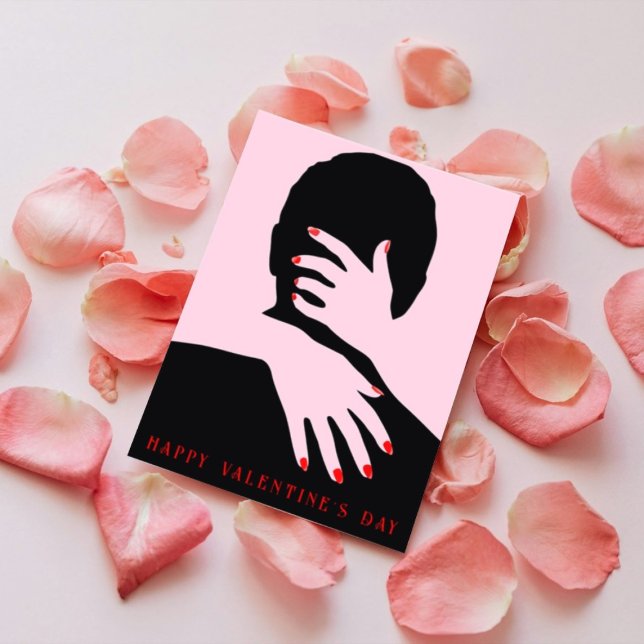 Pink & Black Photo couple Red Typography Partner Holiday Card (Creator Uploaded)