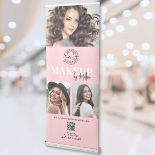 Pink Black Photo Logo Makeup Business Retractable Banner