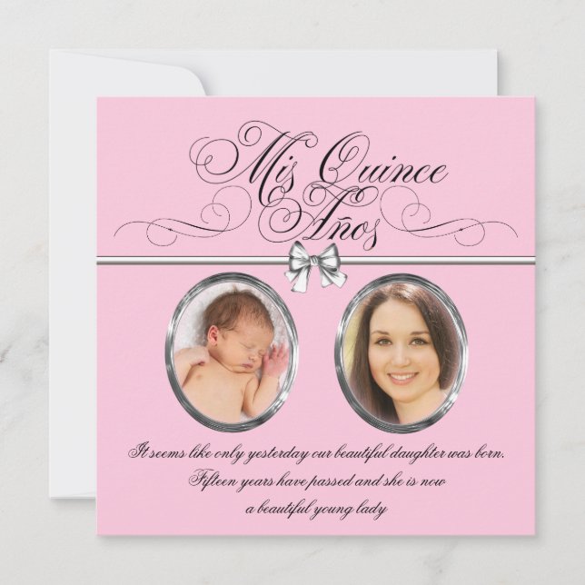 Pink Black Photo Quinceanera Invitation (Front)
