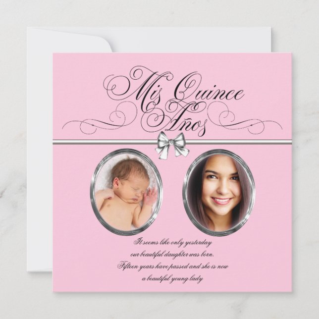 Pink Black Photo Quinceanera Invitation (Front)