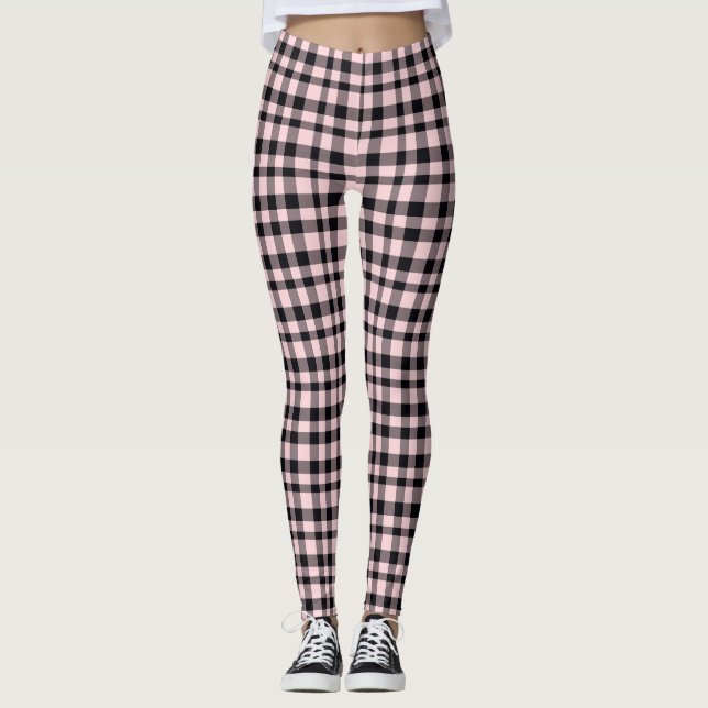  Pink Black Plaid Women's Leggings (Front)