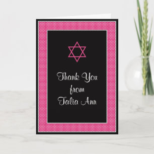 Pink Black Polka Dot Bat Mitzvah Thank You Card