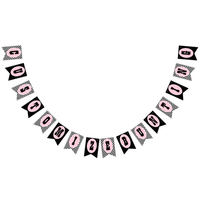 Pink Black Polka Dot Bunting Flags Party Banner (All)