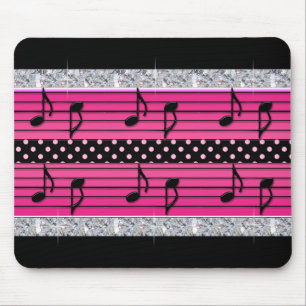Pink & Black Polka Dot Diamonds & Musical Notes Mouse Mat