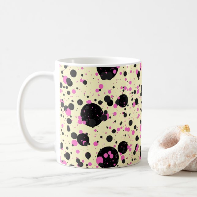 Pink & Black Polka Dot Glam Pattern Coffee Mug (With Donut)