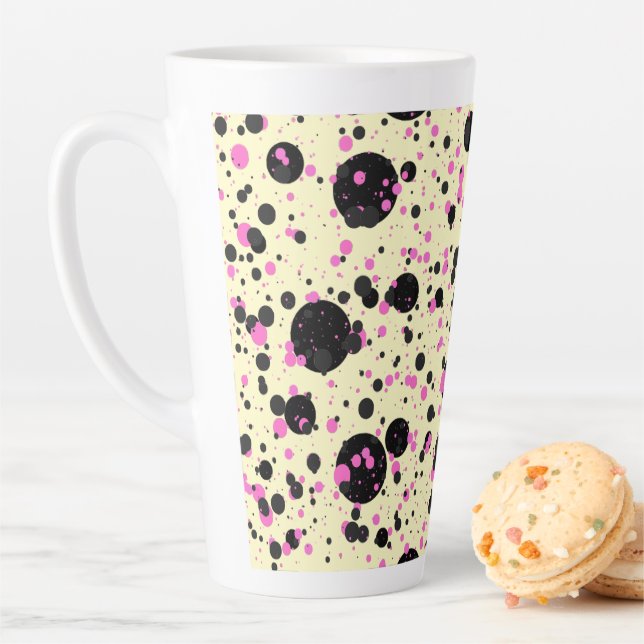 Pink & Black Polka Dot Glam Pattern Latte Mug (In Situ)