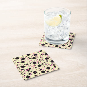 Pink & Black Polka Dot Glam Pattern Square Paper Coaster
