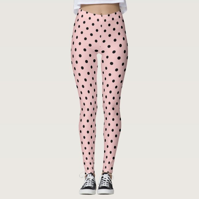 Pink black polka dot leggings (Front)