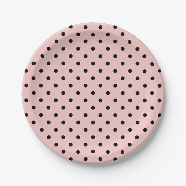 Pink black polka dot paper plate (Front)
