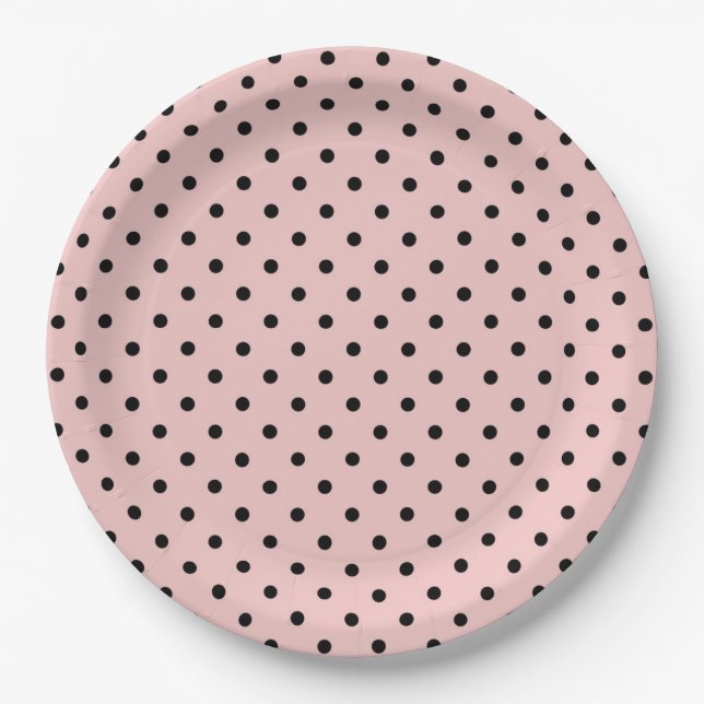 Pink black polka dot paper plate (Front)