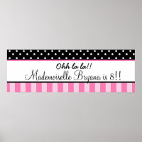 Pink & Black Polka Dot Paris Birthday Party Banner