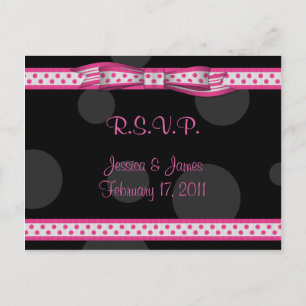 Pink Black Polka Dot Ribbon Bow RSVP Postcard