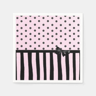 Pink & Black Polka Dot Striped Party Paper Napkins