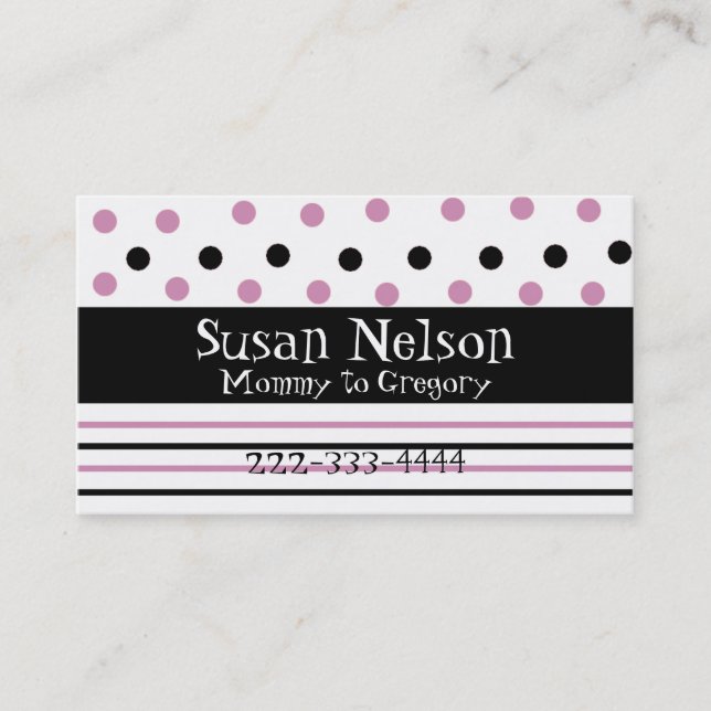 Pink & Black Polka Dots and Stripes Mummy Card (Front)