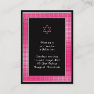 Pink Black Polka Dots Bat Mitzvah Reception Card
