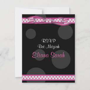Pink & Black Polka Dots Bat Mitzvah Response Card