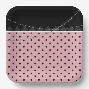 Pink & black polka dots paper plate