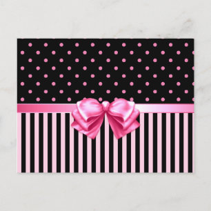 Pink & Black Polka Dots/Stripes Postcard