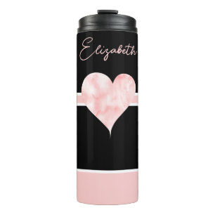 Pink & Black Pretty Personalised Heart Thermal Tumbler