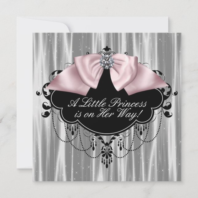 Pink Black Princess Baby Girl Shower Invitation (Front)