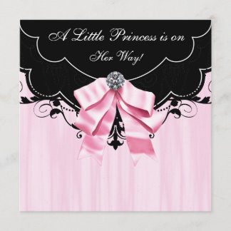 Pink Black Princess Baby Shower Invitations