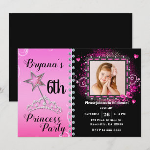 Pink & Black Princess Birthday Party Photo Invitation