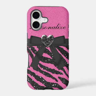 Pink & Black Printed Zebra Glitter & Bow