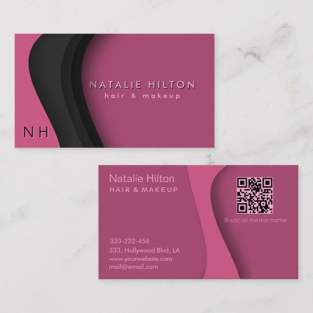 Pink black professional  simple monogram  business card (Front/Back)