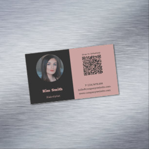 Pink & Black Profile Photo QR Code Magnetic Business Card