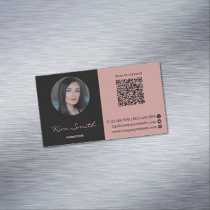 Pink & Black Profile Photo QR Code Magnetic Business Card