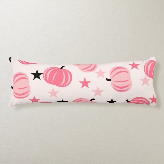 Pink & Black Pumpkin with Stars Halloween & Autumn Body Cushion (Front)