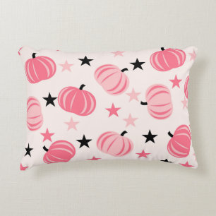 Pink & Black Pumpkin with Stars Halloween & Autumn Decorative Cushion