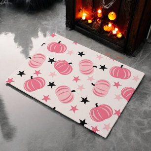 Pink & Black Pumpkin with Stars Halloween & Autumn Doormat