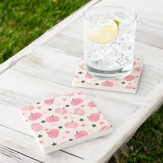 Pink & Black Pumpkin with Stars Halloween & Autumn Stone Coaster (Creator Uploaded)