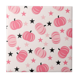 Pink & Black Pumpkin with Stars Halloween & Autumn Tile