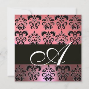 PINK,BLACK,PURPLE DAMASK MONOGRAM ,white Invitation