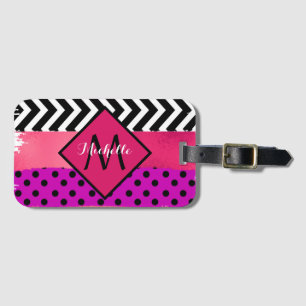 Pink Black Purple Glitter Brush Stroke Monogrammed Luggage Tag