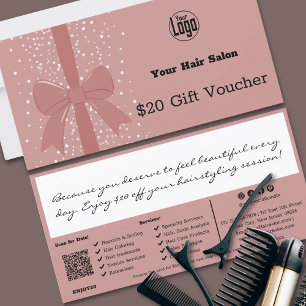 Pink Black QR Code Salon Note Gift Voucher Card