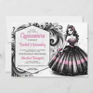 Pink & Black Quinceañera Girl Invitation