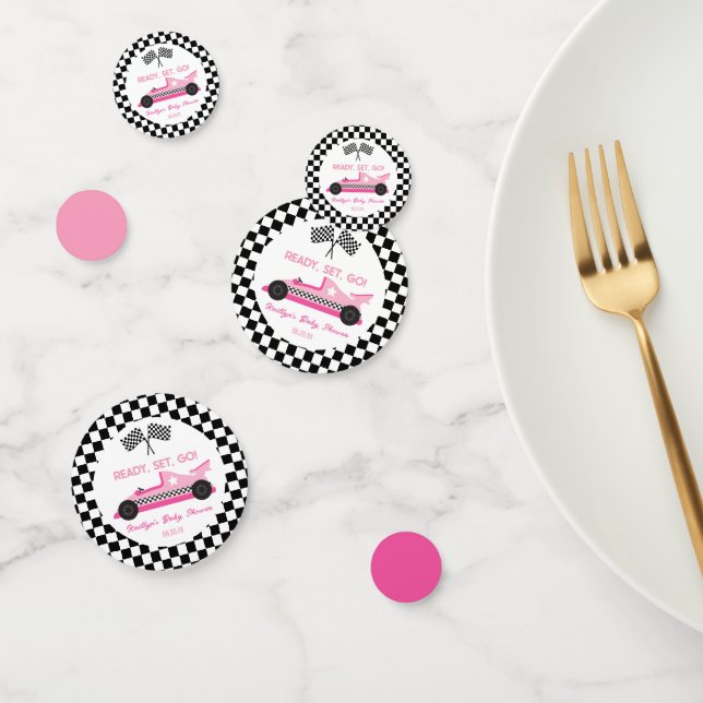 Pink Black Race Car Ready Set Go Baby Shower Confetti (Group)