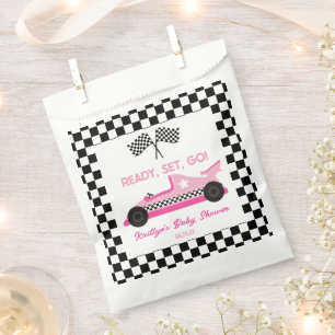 Pink Black Race Car Ready Set Go Baby Shower Favour Bags