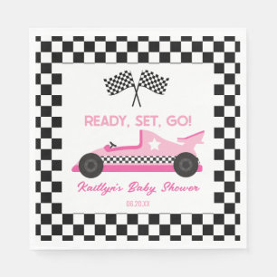 Pink Black Race Car Ready Set Go Baby Shower Napkin