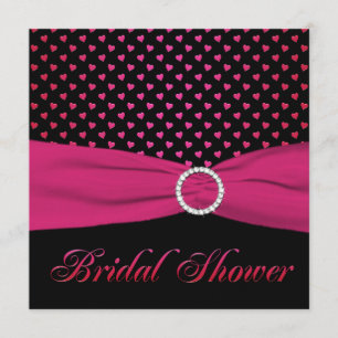 Pink, Black, Red Hearts Bridal Shower Invitation