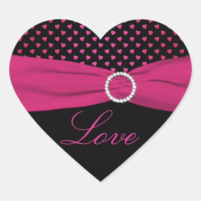 Pink, Black, Red "Love" - Heart Shaped Sticker (Front)
