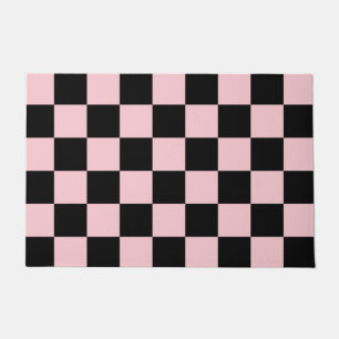 Pink Black Retro Checks Checkerboard Pattern   Doormat