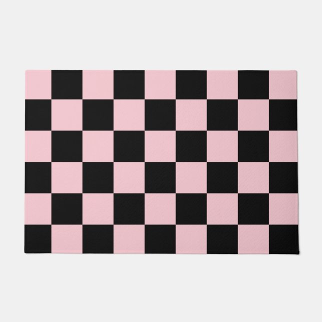 Pink Black Retro Checks Chequerboard Pattern   Doormat (Front)