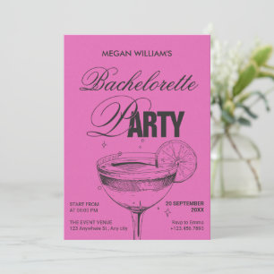 Pink black retro cocktail bachelorette party invitation